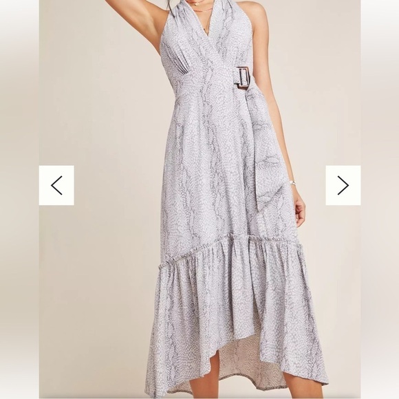 Anthropologie Dresses & Skirts - Anthropologie Marfa Dress Halter Gray V neckline Tiered Midi Size 6